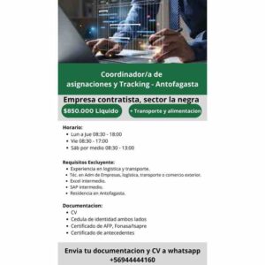 Coordinador/a de asignaciones y Tracking - Antofagasta