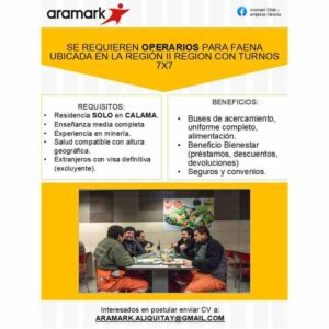 Operarios para faena en Calama, turnos 7x7