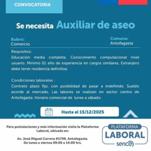 Se necesita Auxiliar de aseo