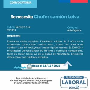 Se necesita Chofer camión tolva
