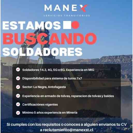 Buscan Soldadores para Minería – La Negra, Antofagasta