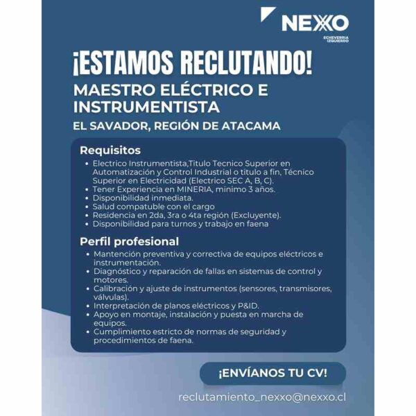 Maestro eléctrico e instrumentista - El Salvador, Región de Atacama