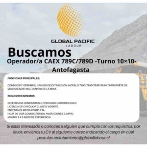 Operador/a CAEX 789C/789D - Turno 10x10, Antofagasta