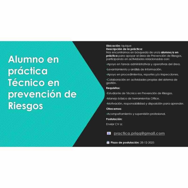 Alumno en práctica: Técnico en Prevención de Riesgos