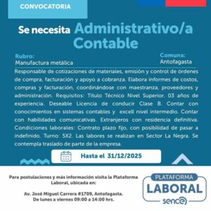 Administrativo/a Contable - Manufactura Metálica