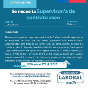 Se necesita Supervisor/a de contrato aseo