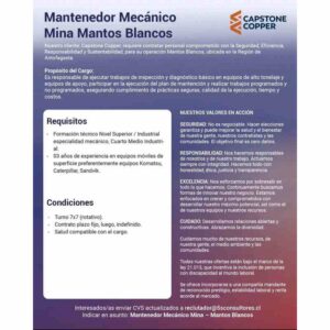 Mantenedor Mecánico Mina Mantos Blancos