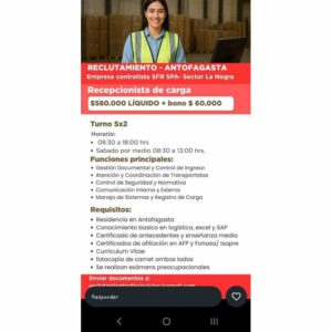 Recepcionista de carga - Antofagasta