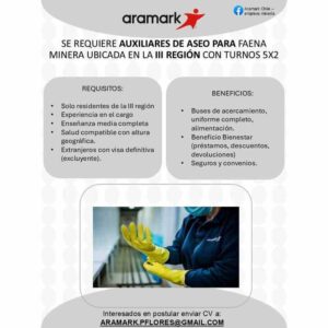 Auxiliares de aseo para faena minera
