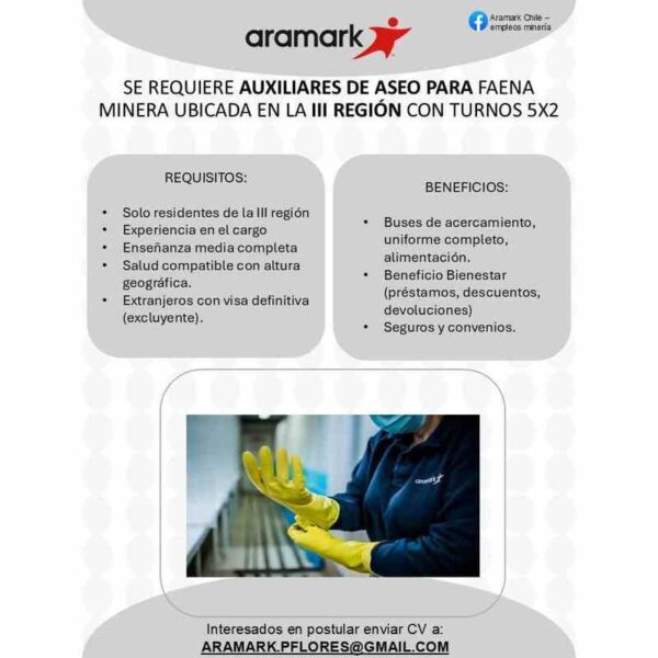 Auxiliares de aseo para faena minera