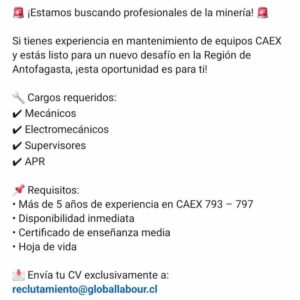 Buscamos profesionales de la minería – Región de Antofagasta