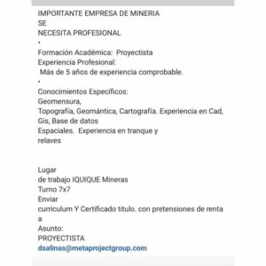 Proyectista para empresa minera
