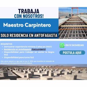 Maestro Carpintero - Antofagasta (turnos 5x2) - sector La Negra