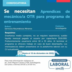 Aprendices de mecánico/a OTR - programa de entrenamiento (Antofagasta)