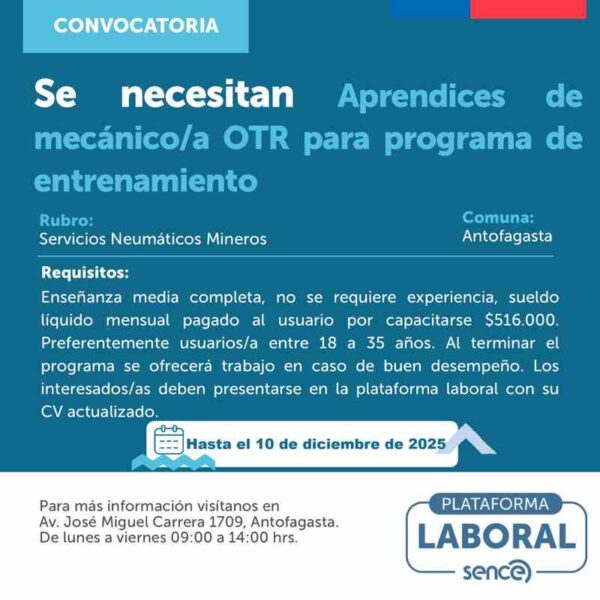 Aprendices de mecánico/a OTR - programa de entrenamiento (Antofagasta)