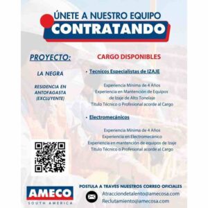 Técnicos Especialistas de Izaje y Electromecánicos – La Negra, Antofagasta (Excluyente)