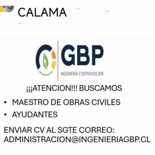 Buscamos Maestro de Obras Civiles y Ayudantes