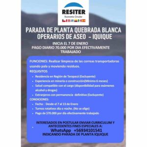 Operarios de aseo - Parada de planta Quebrada Blanca, Iquique