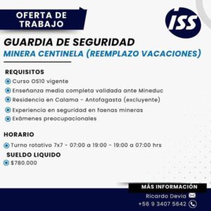 Guardia de Seguridad – Minera Centinela (Reemplazo Vacaciones)