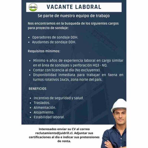Operadores y Ayudantes de sondaje DDH - Zona Norte