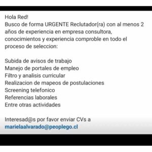 Reclutador/a URGENTE con 2 años de experiencia