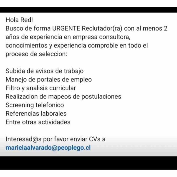 Reclutador/a URGENTE con 2 años de experiencia