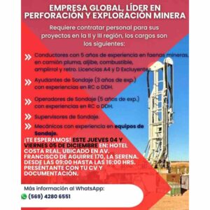 Convocatoria de empleo para perforación y sondaje en La Serena