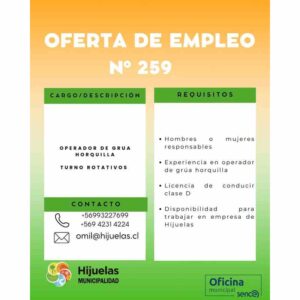 Oferta de Empleo N°259: Operador de Grúa Horquilla (Turnos Rotativos)