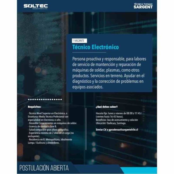 Técnico Electrónico - Vacante en Soltec