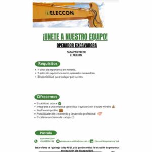 Operador Excavadora para proyecto en II Región