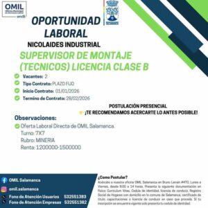 Supervisor de Montaje (Tecnicos) Licencia Clase B