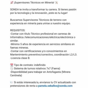 Supervisores Técnicos de Terreno en Minería