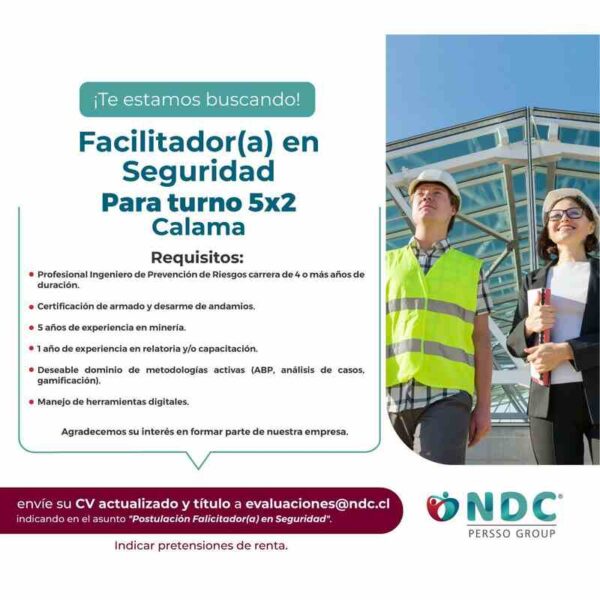 Facilitador(a) en Seguridad - turno 5x2 (Calama)