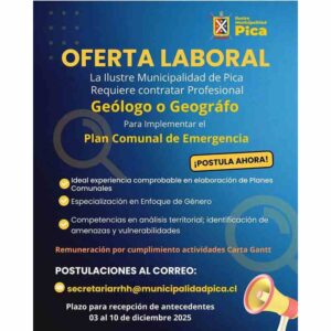 Geólogo o Geógrafo para Plan Comunal de Emergencia – Pica