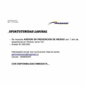 Asesor en Prevención de Riesgo - Minería (Turno 7x7)