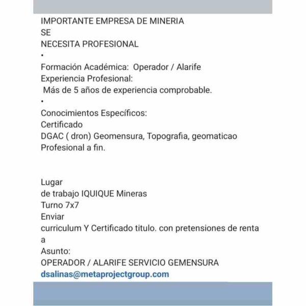 Oferta de empleo en minería