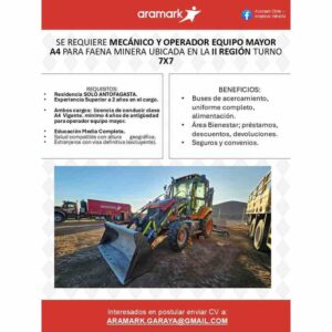 Mecánico y Operador de Equipo Mayor A4 - Faena Minera II Región Turno 7x7