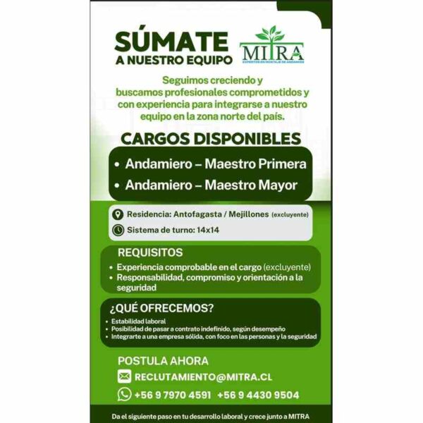 Oportunidades MITRA: Andamiero y Maestro Mayor