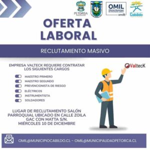 Oferta laboral masiva - Maestros y técnicos (Valteck)