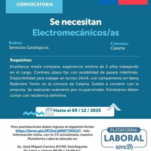 Electromecánicos/as para Calama - faena minera