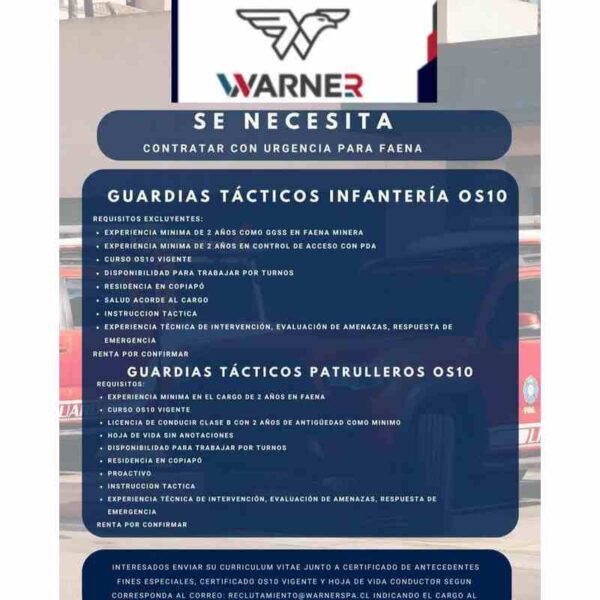 Guardias tácticos OS10 – contratación urgente para faena