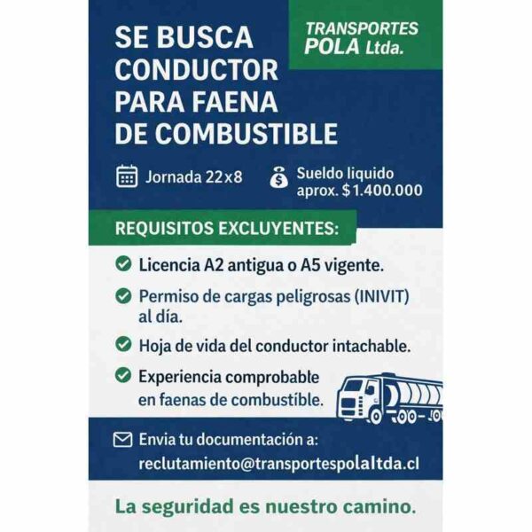 Conductor para faena de combustible