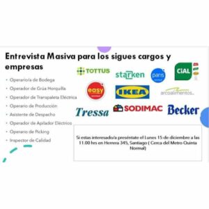 Entrevista Masiva para cargos operarios y logística