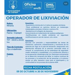 Operador de lixiviación - Minería, Copiapó