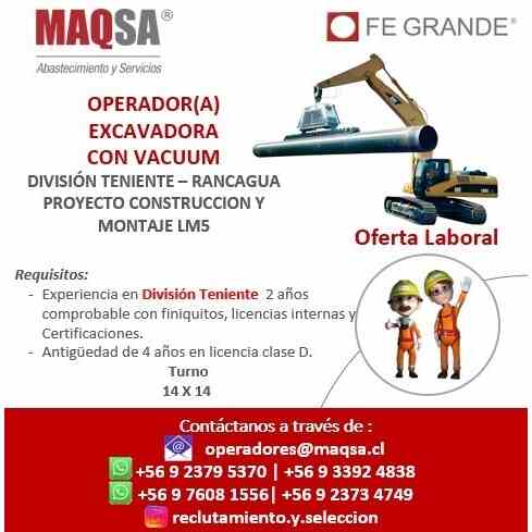 Operador(a) Excavadora con Vacuum - LM5 (División Teniente, Rancagua)