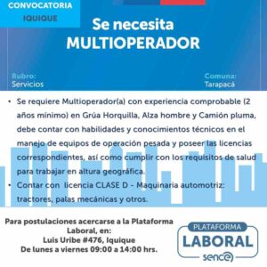 Se necesita Multioperador(a) con experiencia en Iquique
