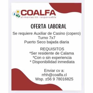 Auxiliar de Casino (copero) - Turno 7x7