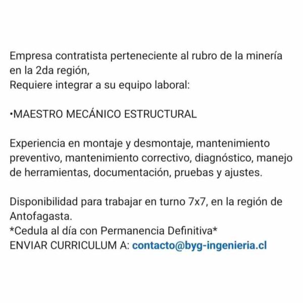 Maestro Mecánico Estructural - Minería