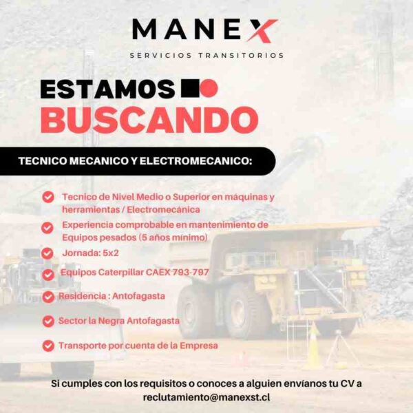 Buscamos Técnico Mecánico y Electromecánico