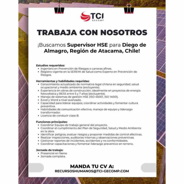 Supervisor HSE – Diego de Almagro, Atacama